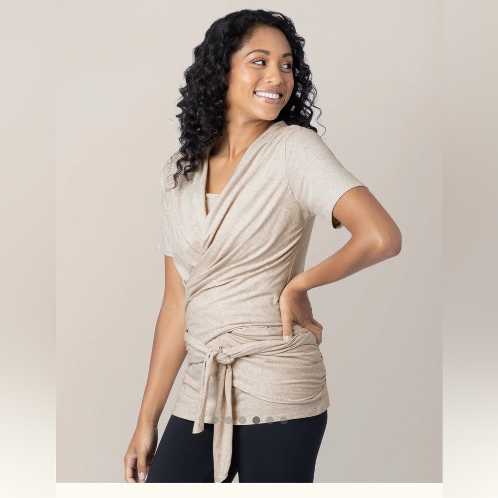 Kindred Bravely Beige Short Sleeve Wrap Top